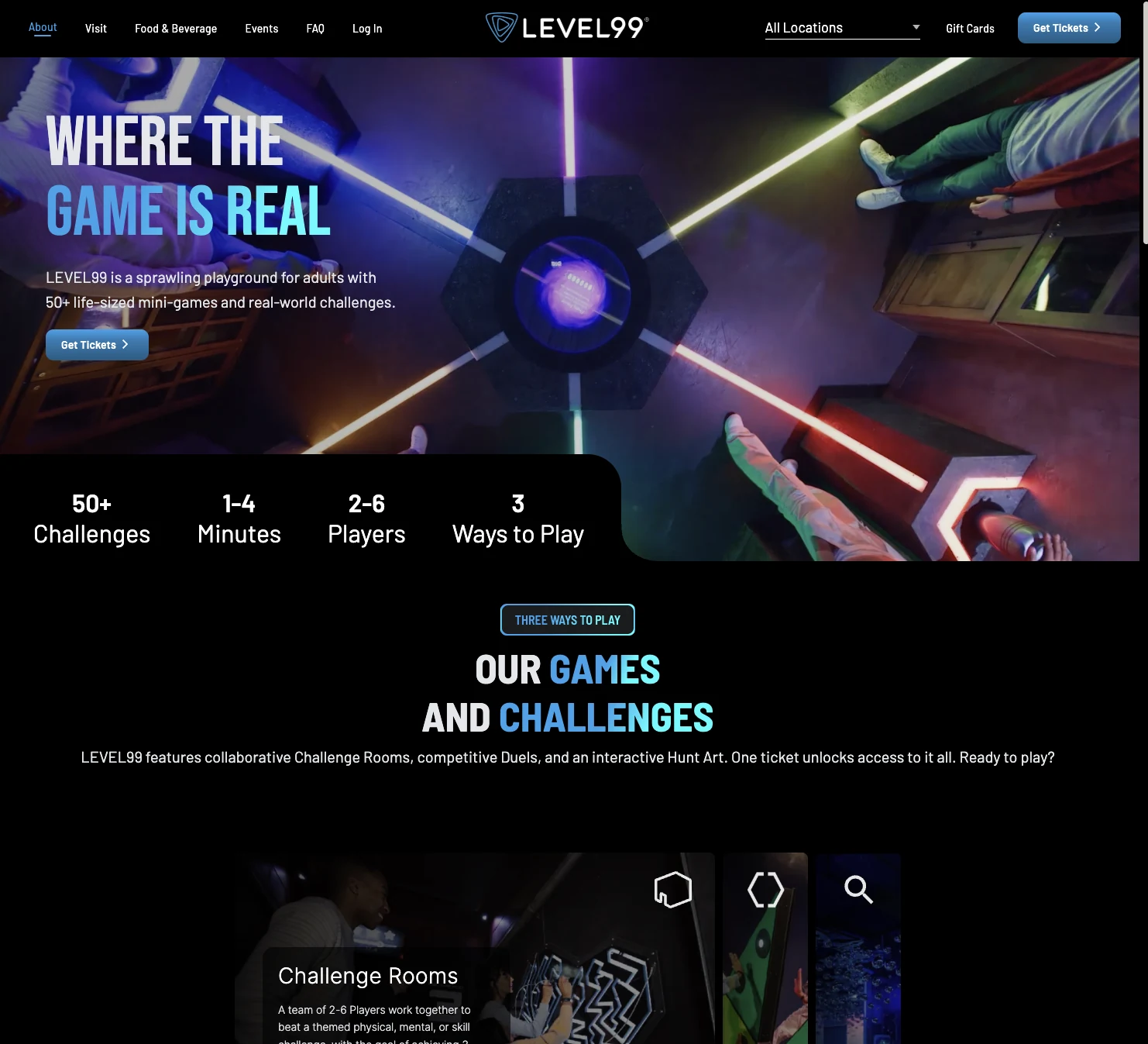 Level99 website showing games and challenges