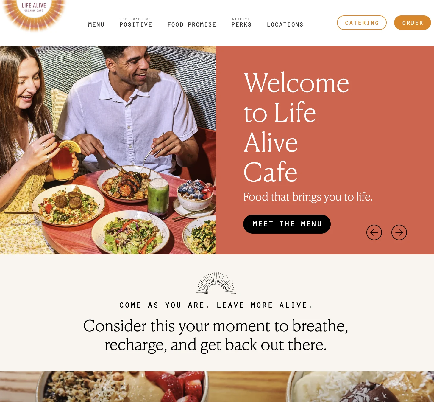 Life Alive cafe website homepage